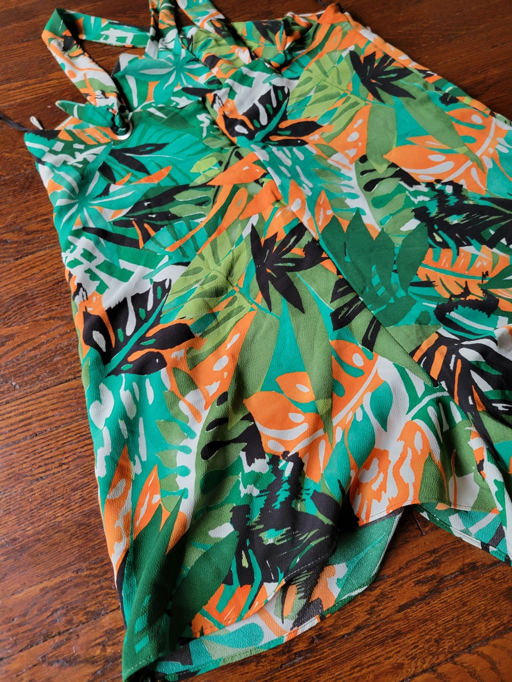 Zara Trafaluc Tropical Jumpsuit Romper Large Halter Style Green Orange Beach - Picture 8 of 17